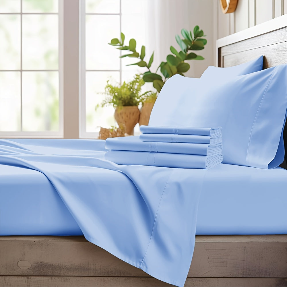 Extra Deep Pocket Cooling Bed Sheets Set – Breathable Wrinkle-Free Soft Bedding for Kids, Women & Men – Hotel Luxury Fitted Sheet Set, Light Blue, Twin Full Queen King
