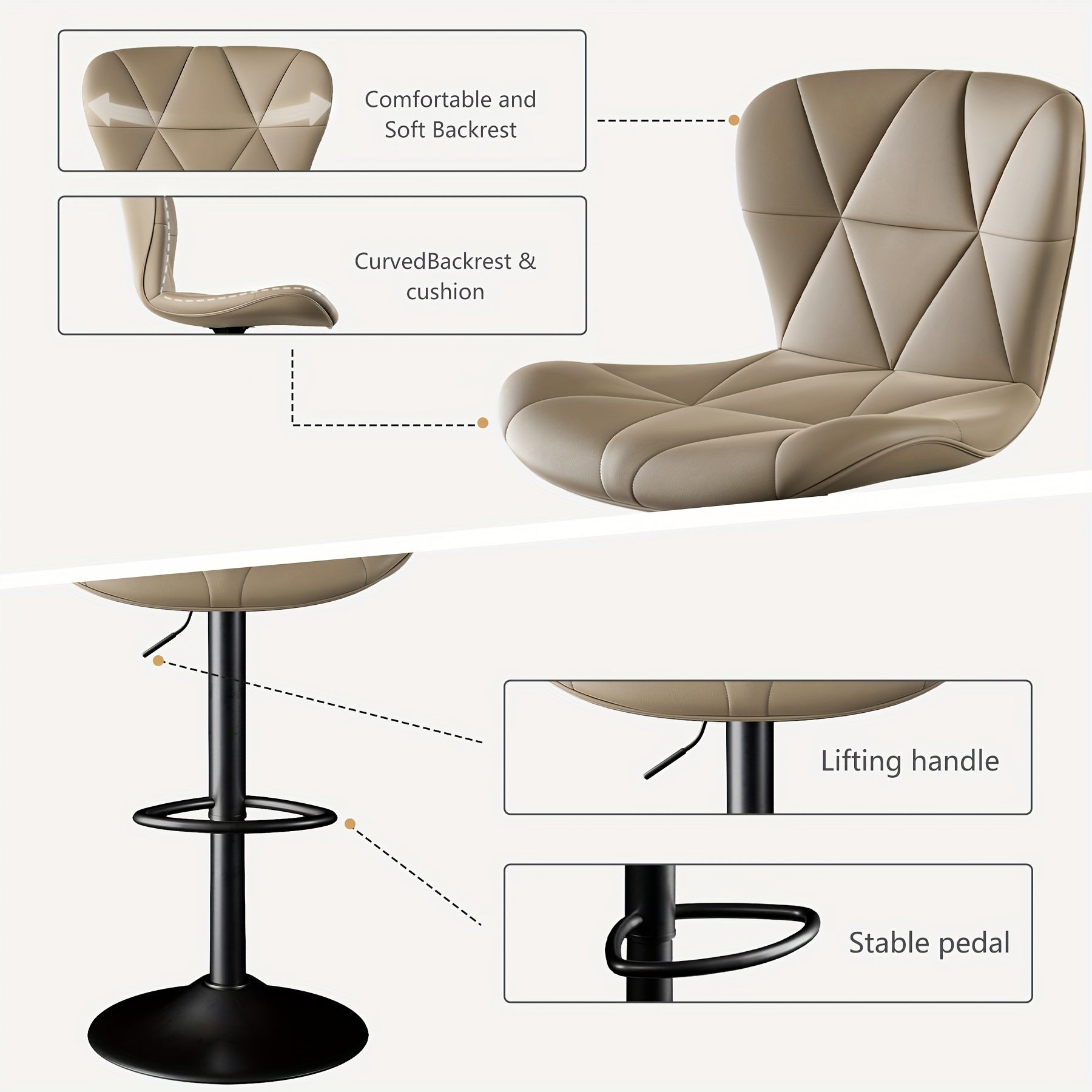2pcs/3pcs Adjustable Swivel Bar Stools: Modern Faux Leather Upholstery, Comfortable Back Support - Perfect Addition To Elevate Your Kitchen Island. Local Warehouse.