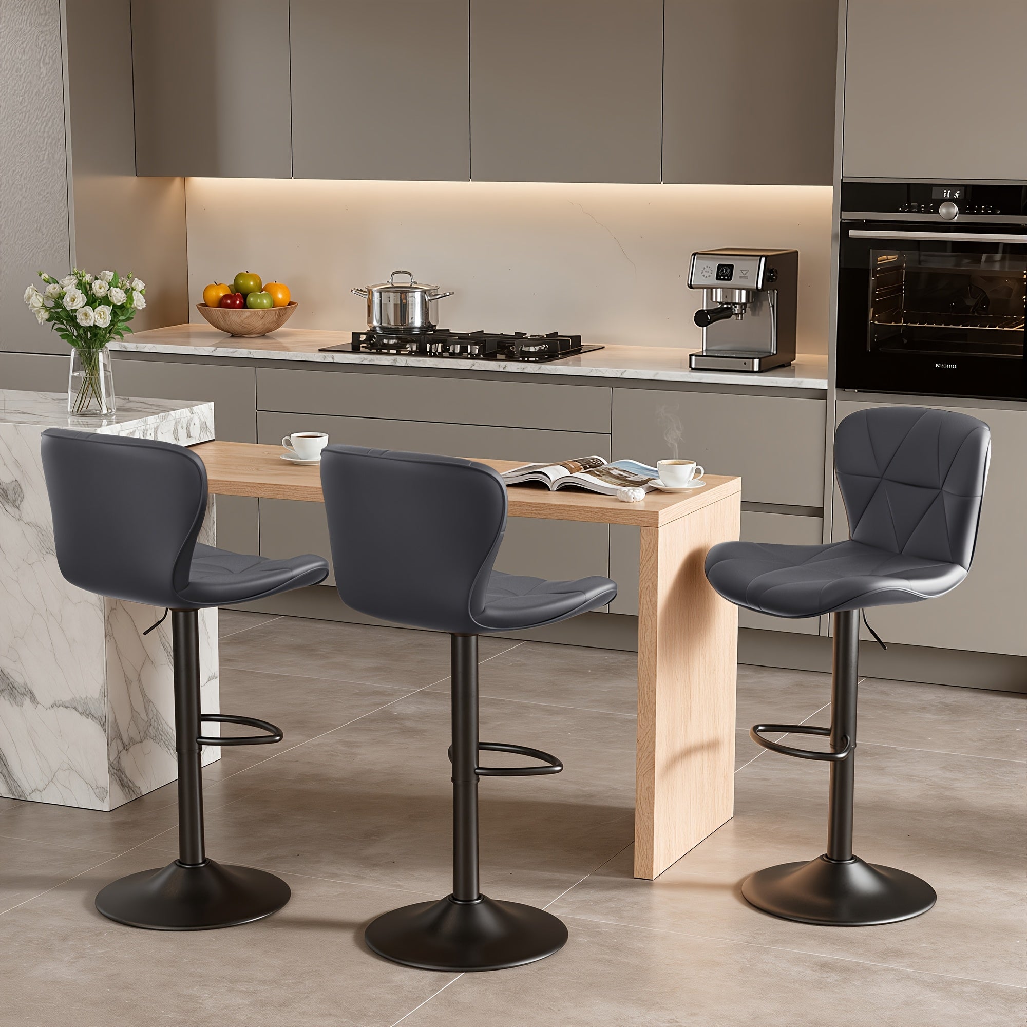 Adjustable Swivel Bar Stools Set of 2 or 3 Modern Faux Leather with Back Support Counter Height Kitchen Island Stools - Canada