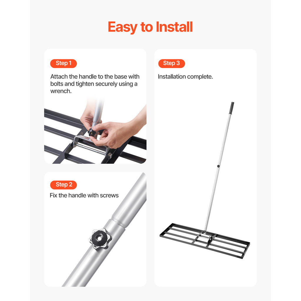 VEVOR 10x30/36/48in Lawn Leveling Rake 83.9 in Adjustable Handle for Yard Golf Court