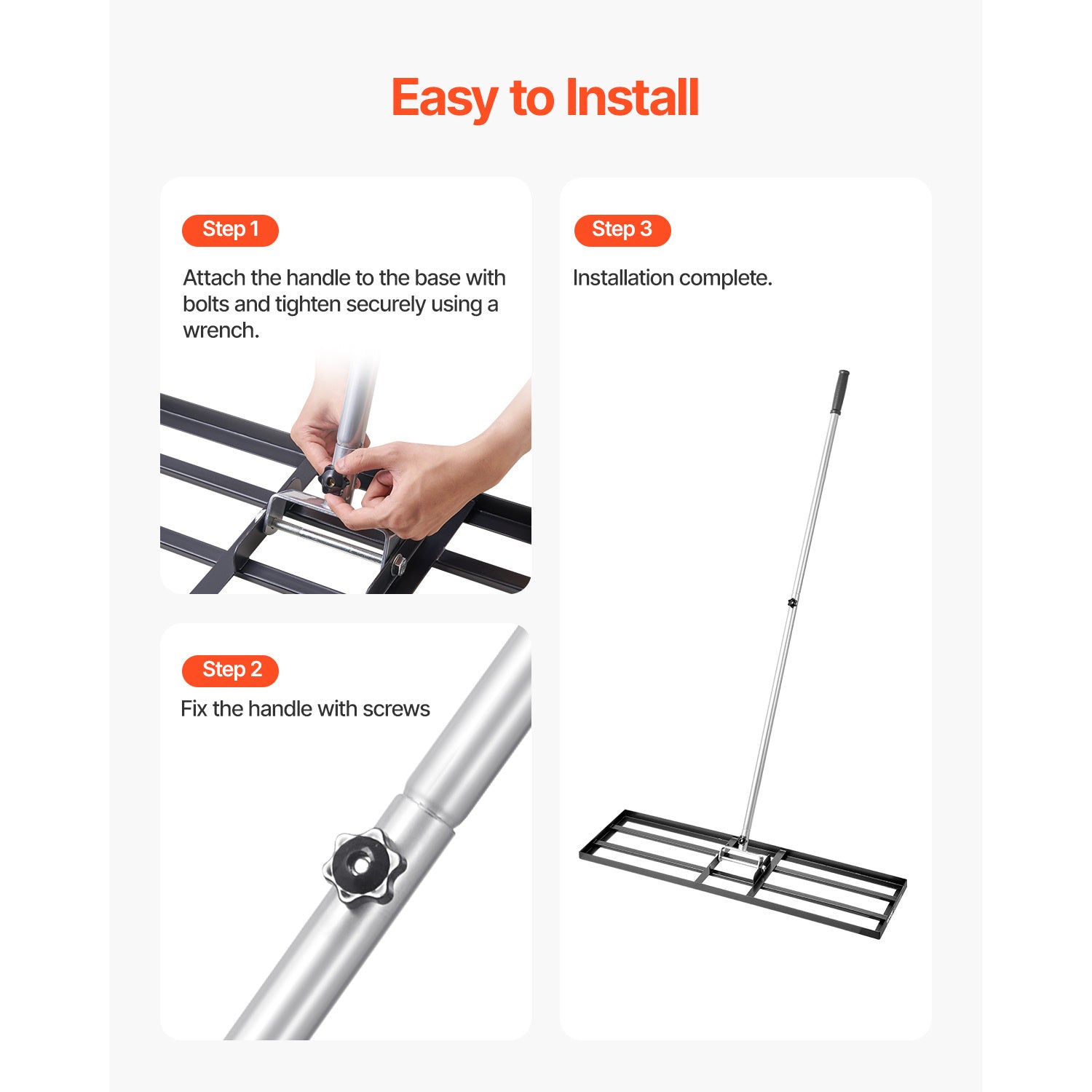 VEVOR 10x30/36/48in Lawn Leveling Rake 83.9 in Adjustable Handle for Yard Golf Court