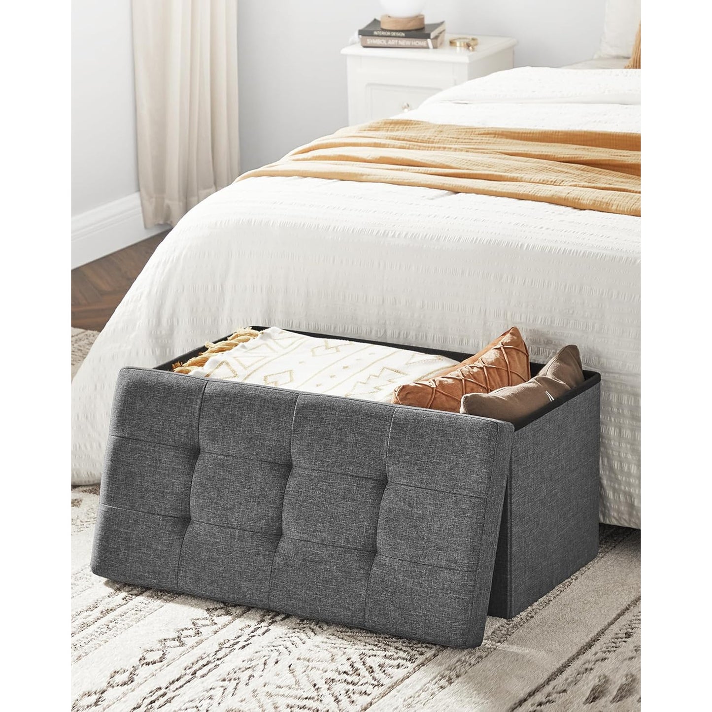 Folding Storage Ottoman Bench 30-Inch – Storage Chest Foot Rest Stool for Living Room Bedroom Entryway, Ash Gray