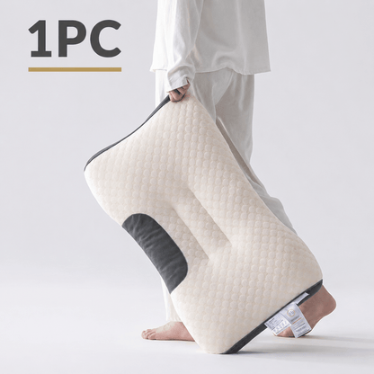 Ergonomic Cervical Pillow for Neck Pain Relief, 1000G Filling Vertebra Protection Sleep Massage Pillow, Breathable Knitted Bedding Pillow for Bedroom Living Room, White Grey, 1-Pack 2-Pack