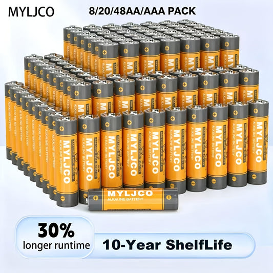 48/20/8 Packs Double AA/ Triple AAA Alkaline Batteries, 1.5V, Stable Output & Long-Lasting, Multi-purpose for Home & Commercial Use, Remote Controls, Toys, Christmas & New Year And Easter Decorations. Reliable, Trustworthy, High-quality