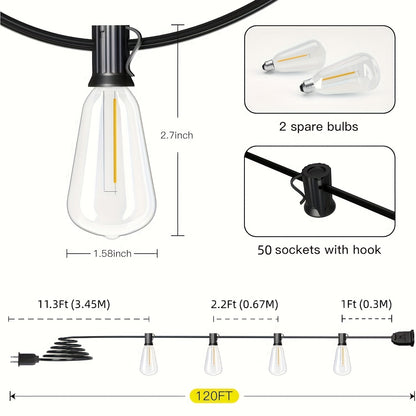 ST38 Outdoor String Lights LED Patio Lights – Shatterproof Vintage Edison Bulb, 2700K Warm White, Connectable Waterproof Hanging Lights for Backyard Garden Porch Party Cafe Decor