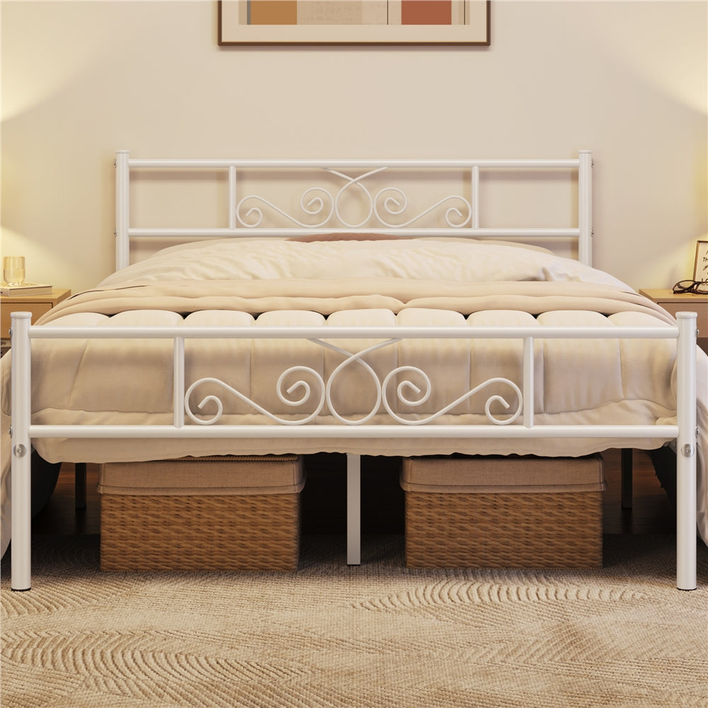 Scroll Metal Bed Frame with Headboard & Footboard – Space-Saving Iron Platform Bed, No Box Spring Needed, Twin Full Queen, Black or White, for Bedroom Guest Room Dorm – ALDEN DESIGN