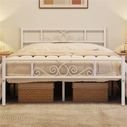 Scroll Metal Bed Frame with Headboard & Footboard – Space-Saving Iron Platform Bed, No Box Spring Needed, Twin Full Queen, Black or White, for Bedroom Guest Room Dorm – ALDEN DESIGN
