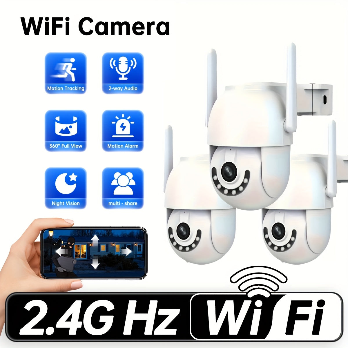 1296P Outdoor PTZ Security Camera 360° Auto Tracking WiFi, 2.4GHz Wireless Surveillance with Night Vision Motion Detection Two-Way Audio – Home Yard Driveway Monitoring