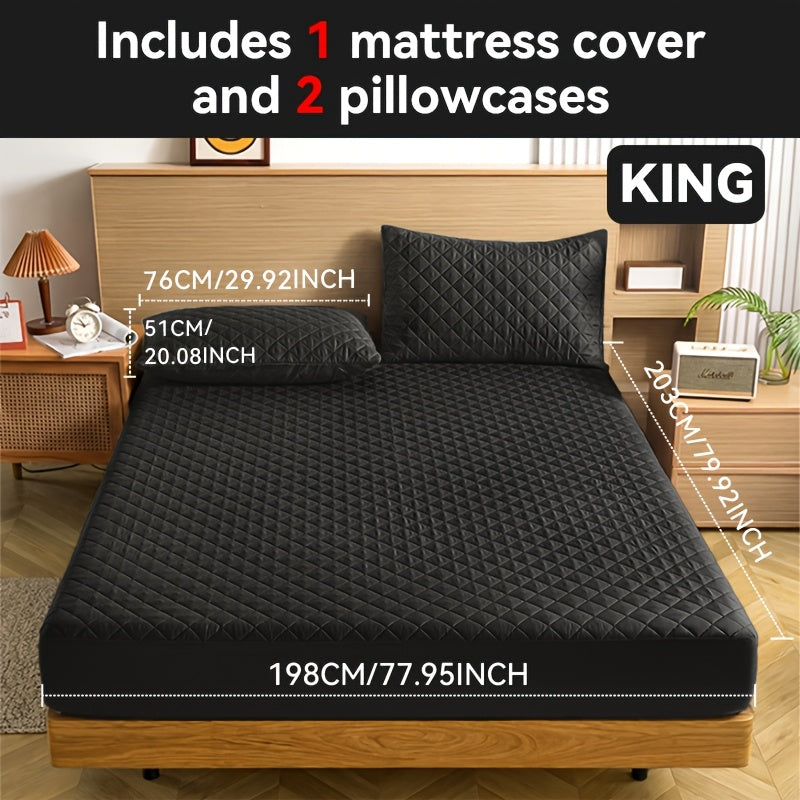 Waterproof Mattress Protector with Embossed Design – Non-Slip Thickened Cover, 21" Deep Pocket, Optional Pillowcase, Twin Full Queen King, 19 Colours