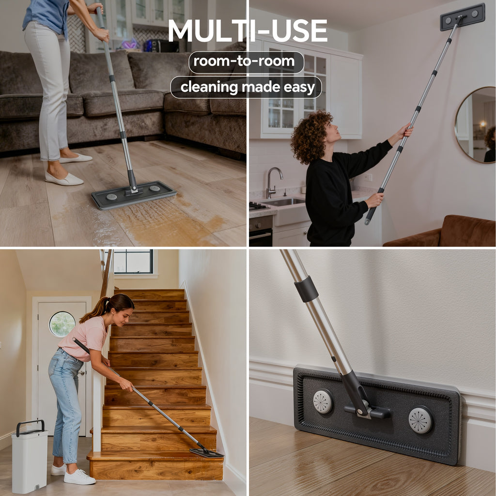 Spin Flat Mop and Bucket Set with Wringer – Hands-Free 360° Rotating Head, 2/4 Washable Microfiber Pads, Wet & Dry Use, Floor Cleaning System for All Floor Types & Windows