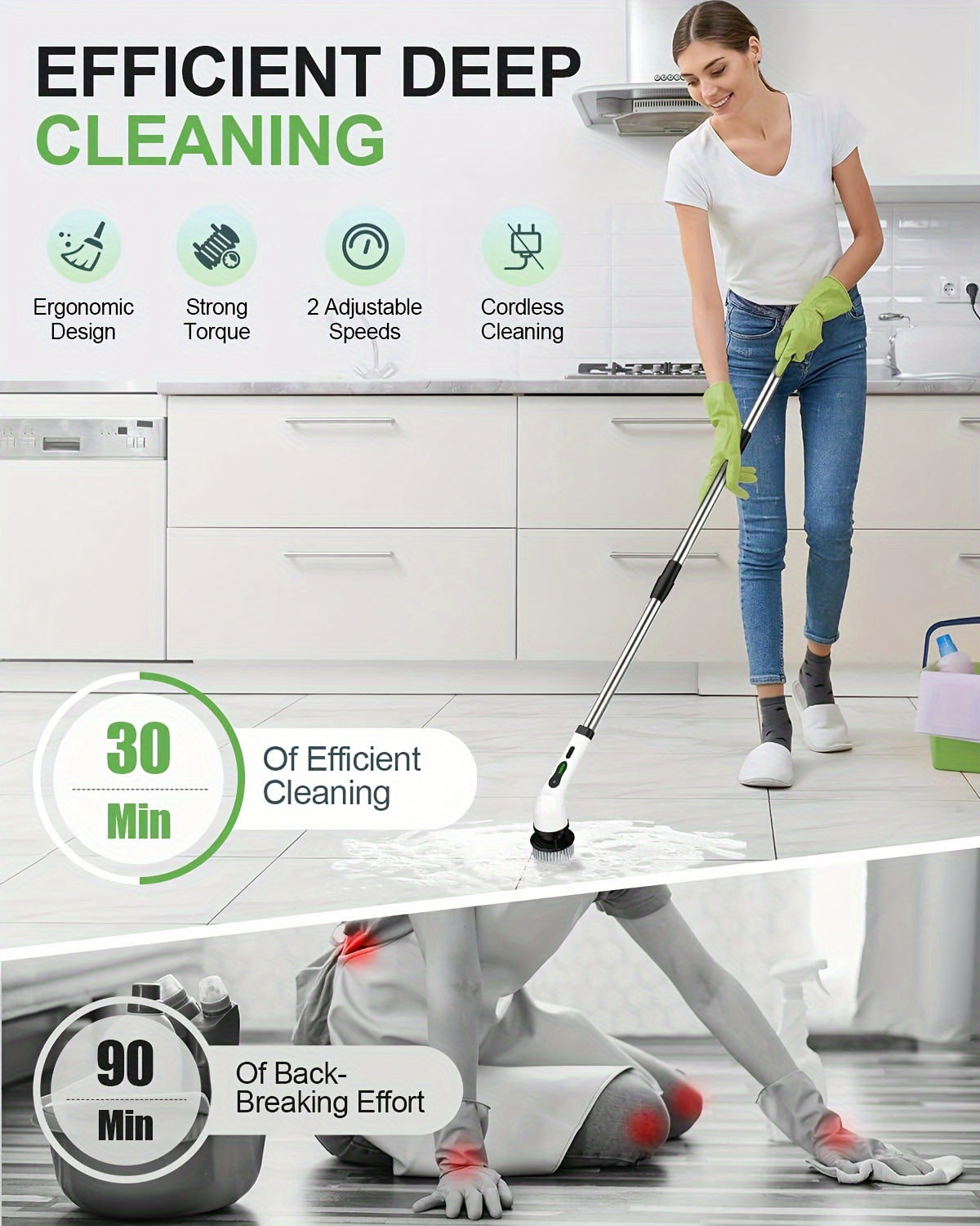 Electric Spin Scrubber Wireless Cleaning Brush – Rotating Floor & Shower Scrubber with 9 Replaceable Brush Heads, 2-Speed & Adjustable Extension Handle for Bathtub, Tile, Glass & Car