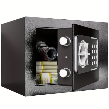 Mini Safe Box 3-in-1 Unlock (Electronic Password, Key & Passcode) – 0.23 Cu.Ft Compact Home Security Safe for Bedroom, Office & Bedside, Stores Cash, Jewellery & Passport