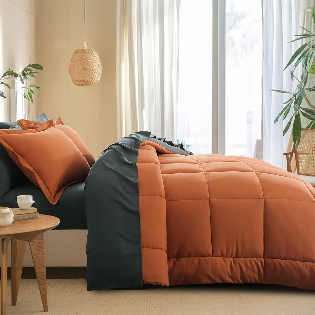 7pcs Luxurious Reversible Bedding, Soft Microfiber, Lightweight, Breathable, Easy to Care for - Includes Comforter, Flat Sheet, Fitted Sheet, And Pillowcases, Perfect As Gifts for The Family, Suitable for All Seasons