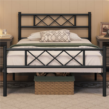 Metal Platform Bed Frame with Cross Design Headboard and Footboard - Industrial Style, 12 Metal Slats, Under-Bed Storage, Twin Full Queen, Black or White, for Bedroom Dorm Apartment Canada