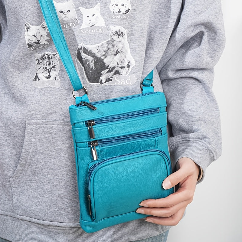Genuine Leather Shoulder Bag, Adjustable Shoulder Strap Messenger Bag, Fashionable Handheld Design, Multifunctional Smartphone Storage Bag