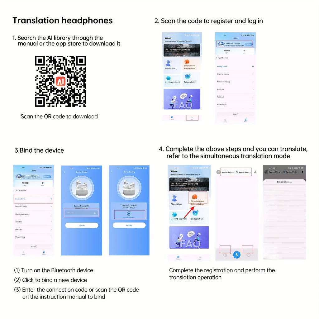 144 Language Translation, Free Forever, Simultaneous Interpretation, Dual-Ear Mode, Live Recording, with Digital LED Battery Display, TWS In-Ear Headphones Featuring ANC And ENC Noise Cancellation, Built-In Capacitive Microphone, Deep Bass