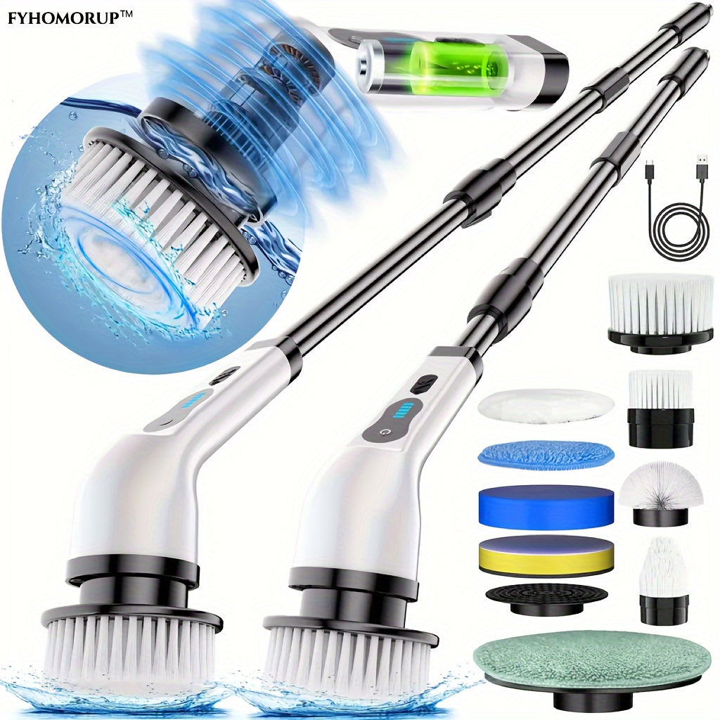 Electric Spin Scrubber Wireless Cleaning Brush – Rotating Floor & Shower Scrubber with 9 Replaceable Brush Heads, 2-Speed & Adjustable Extension Handle for Bathtub, Tile, Glass & Car