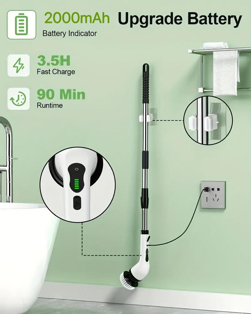 Electric Spin Scrubber for Cleaning, Electric Rotating Floor Washer, Wireless Shower Floor Scrubber, Replaceable 9 Brush Heads, 2 Speed And Adjustable Extension Handle, Kitchen Gadgets Suitable for Bathtub, Tile Floor, Glass, Car