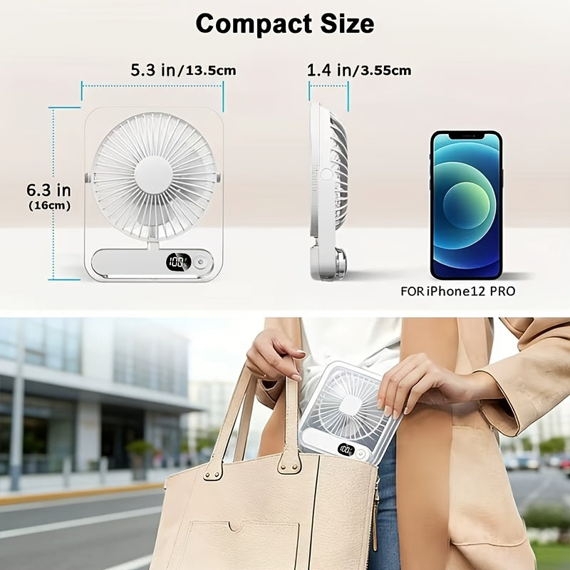 Rechargeable Circulating Cooling Fan, 5-Speed Cooling System - 3000Mah Battery, Wide-Angle Air Supply, Digital Display, Suitable for Home, Office, Camping, Portable Multifunctional Wall-Mounted And Desktop Air Conditioning Fan