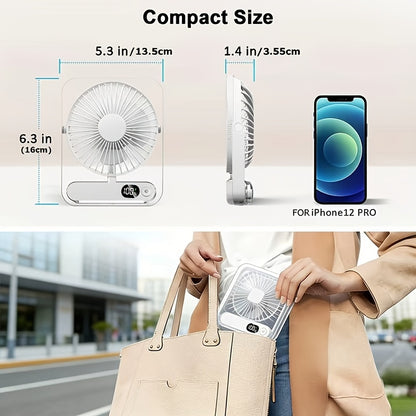 Portable Rechargeable Cooling Fan 5-Speed 3000mAh Battery, Wide-Angle Circulation, Digital Display, Wall-Mounted & Desktop – Quiet Fan for Home Office Camping Bedroom