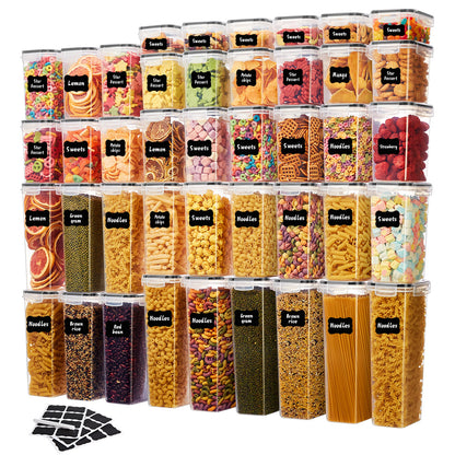 Pantry Food Storage Containers with Airtight Lids 14/18/30/60pcs – BPA Free Stackable Organizer Set for Rice Pasta Grains Tea Nuts Coffee Beans Flour & Sugar | ShopVora CA