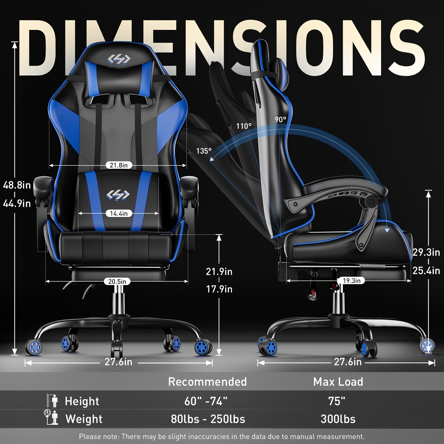Ergonomic Gaming Chair with 6-Point Support, 135 Degree Recline, Video Game Chair with Independent Pocket Springs And Adjustable Lumbar/Headrest, Faux Leather Office And Gaming Seat, Bedroom, Office, Christmas Gift, Birthday Gift, Adults