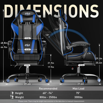 6-Point Support Gaming Chair with Pocket Springs and Adjustable Lumbar Headrest - 135 Degree Recline Faux Leather Office Gaming Seat Footrest Linkage Armrest 300 lb Canada