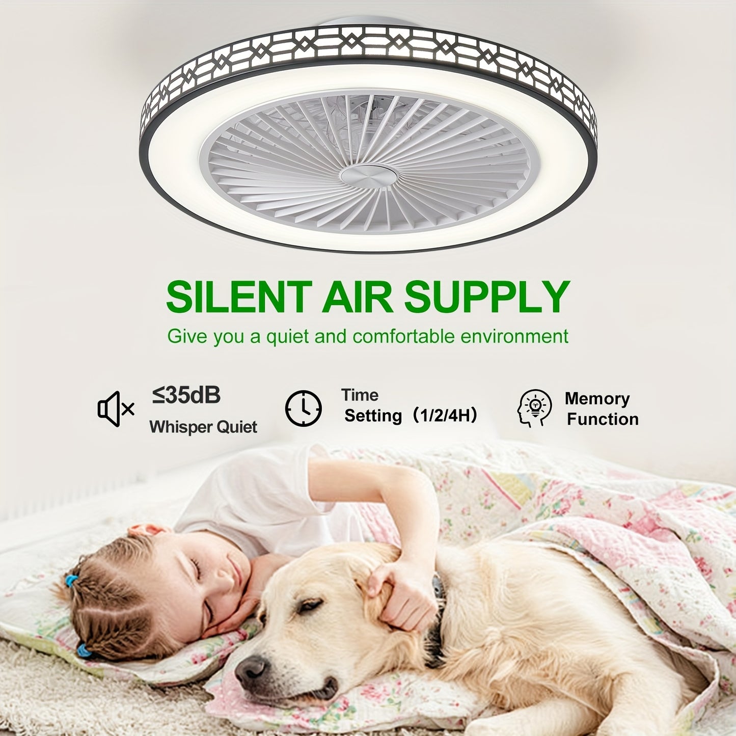 20-Inch Modern LED Ceiling Fan Embedded Mount – Reversible Airflow, Adjustable 3000K-6500K Light, Enhanced Circulation for Office Study Bedroom Indoor Spaces | Canada