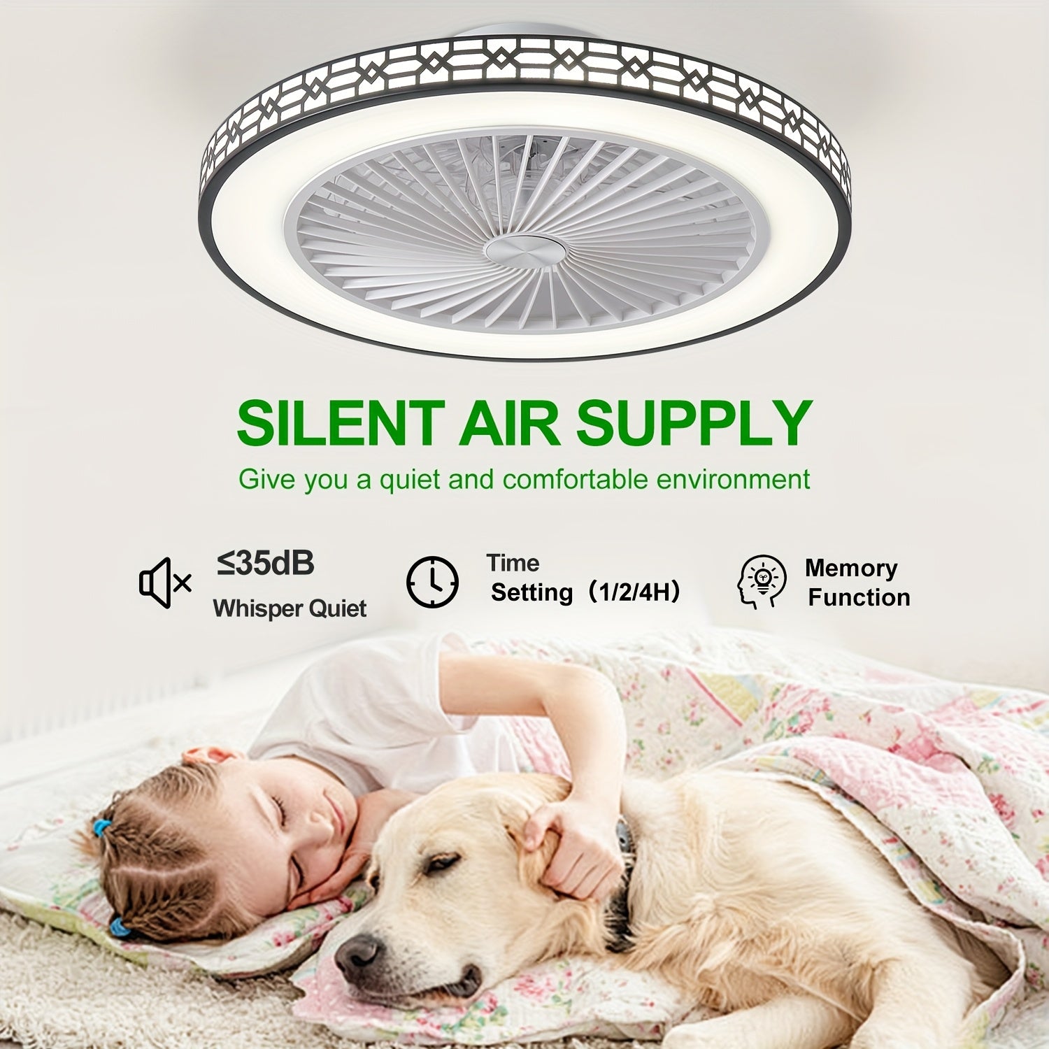 20Inch Modern LED Ceiling Fan With Adjustable Light (3000K-6500K) Embedded Installation Design Reversible Airflow For Enhanced Circulation-Ideal For Office, Study, Bedroom, And Indoor Spaces, Ceiling Fan Light