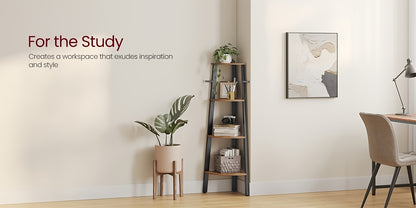 4-Tier Industrial Corner Shelf Plant Stand with Steel Frame - Corner Bookshelf Storage Shelving Unit Rustic Brown Black for Living Room Office Hallway Bedroom Canada