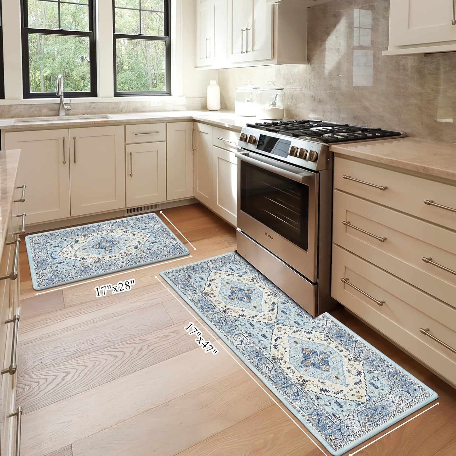 PVC Foam Cushioned Floor Mats 2pcs Non-Slip Quick-Dry – Comfort Standing Runner Rug for Kitchen Dining Room Farmhouse & Modern Home Decor