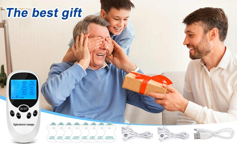 CESLIFF TENS & EMS Dual Channel Muscle Relief Relax – Electric Massager - Portable USB-Powered Pain Relief Device with 8 Electrodes, Digital Display, Adjustable Intensity, for Shoulders, Back, Knees & Injury Recovery, User-Friendly – Ideal Gift for Family