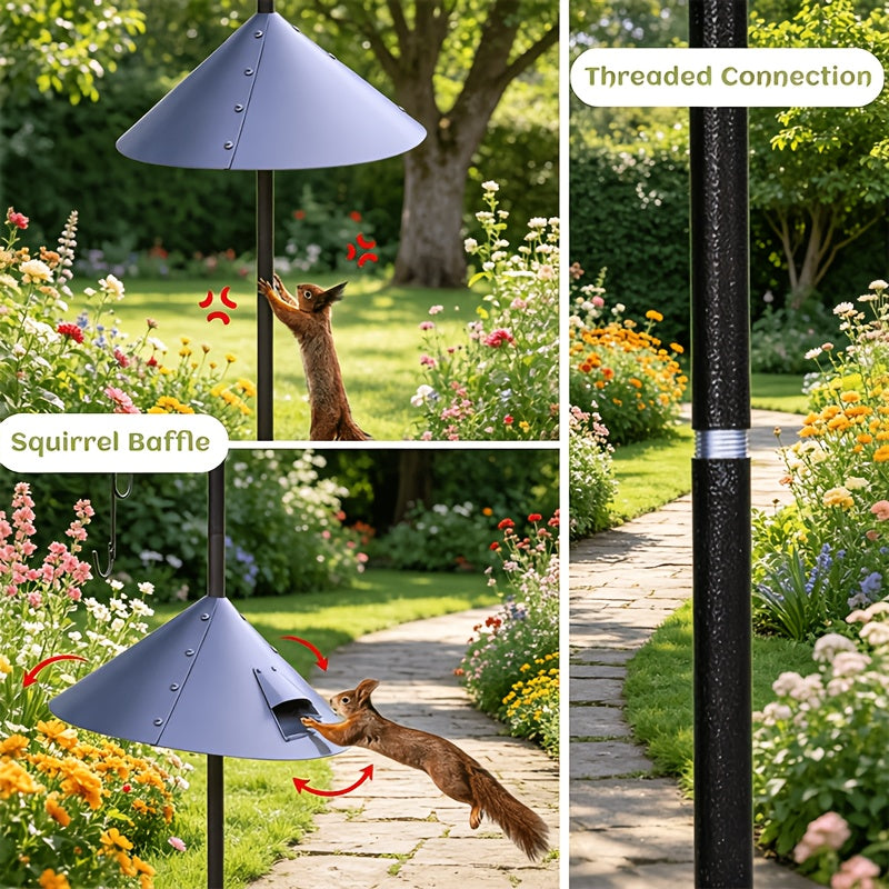 SNYNUXX Squirrel-Proof Bird Feeder, 94-Inch Adjustable Heavy-Duty Feeder Rod, Outdoor Wild Bird Feeder Set, Includes Shepherd Hooks, Squirrel Baffle, Metal Tray, Bird Feeder Cage, And Bird Bath Dish. Suitable for Gardens, Gift for Family