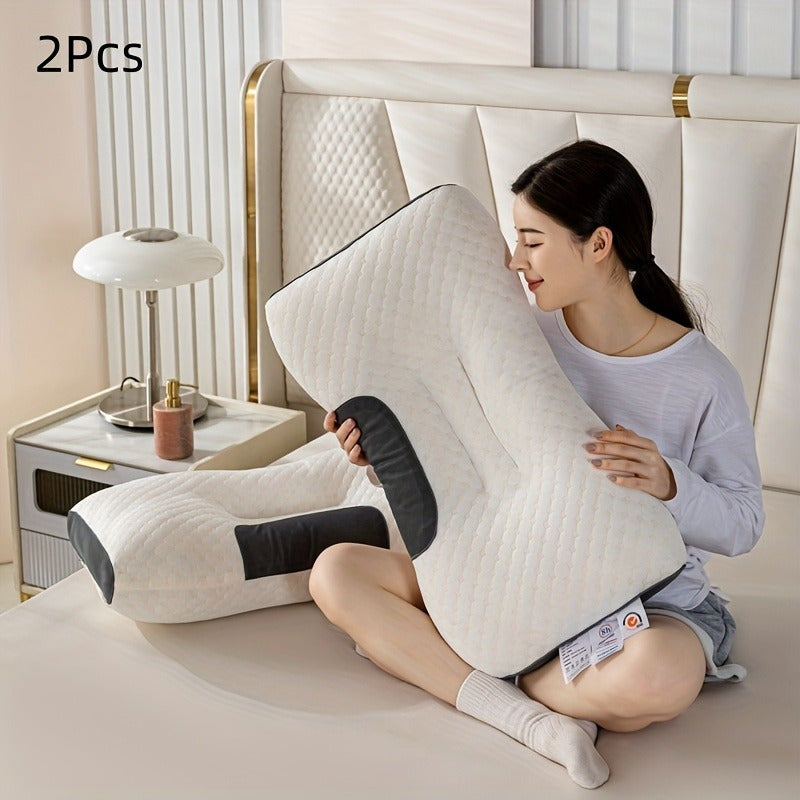 Knitted Ergonomic Pillow 1100G Filling – 9-Hour Neck Support, Hypoallergenic Removable Washable Cover, Breathable Moisture-Wicking | Bedroom Decorative Cushion for All Seasons | 1pc & 2pc | White & Grey | ShopVora CA