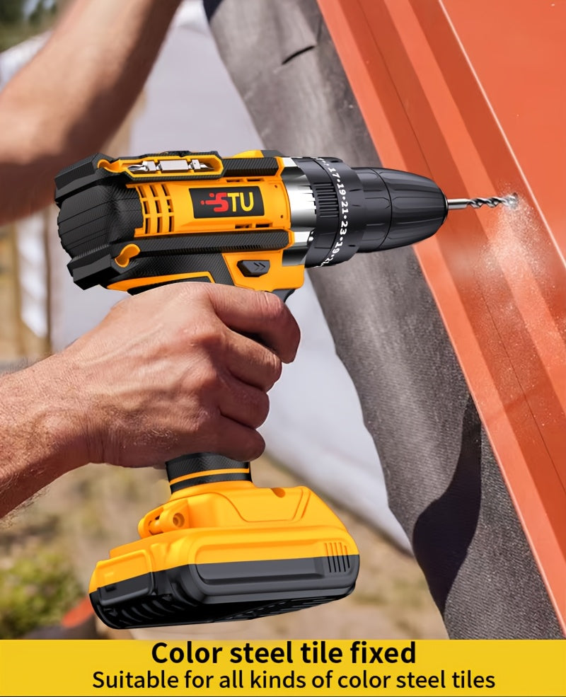 21V Cordless Portable Rechargeable Hand Drill, Lithium Impact Drill, Household Hand Drill Charging Tool, Lithium Battery Multifunctional Impact Pistol Drill, Electric Screwdriver