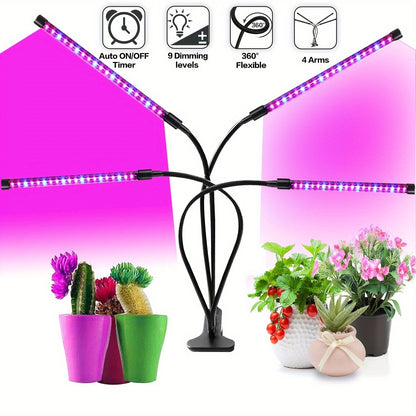 LED Grow Light Full Spectrum Clip-On Plant Lamp – 360° Gooseneck USB Powered Red Blue Light for Indoor Plants, Seedlings, Flowers & Greenhouse, 1/2/3/4 Head Options