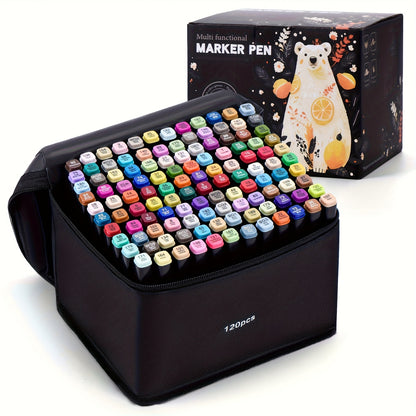 120 Colour Double-Tip Art Markers Set for Artists – Chisel & Fine Tip Sketch Markers for Colouring Books, Painting, Illustration & Manga, Art Supplies Gift