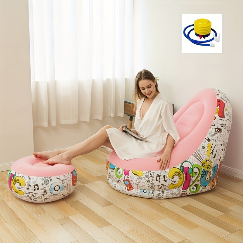 Inflatable Lazy Sofa Lounge Chair with Footstool – Foldable, Portable, Indoor & Outdoor