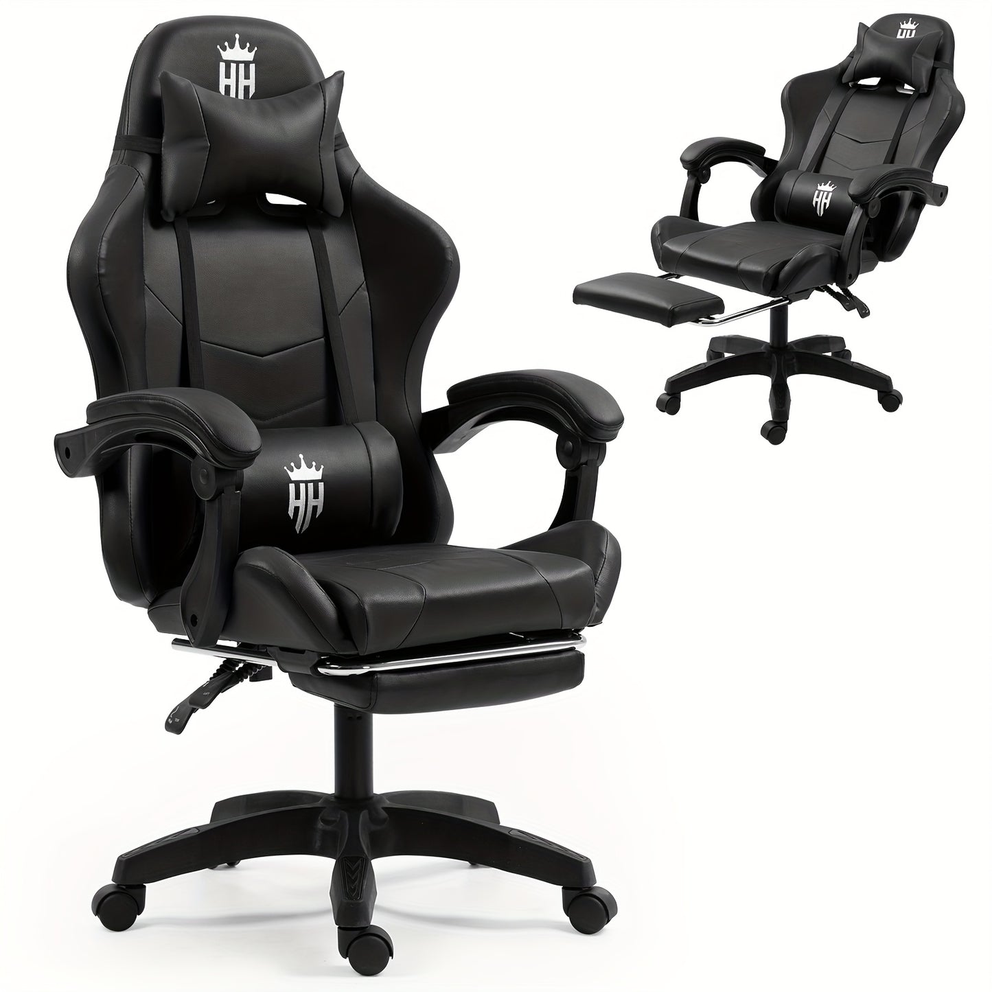 Gaming Chair with Footrest, Headrest & Lumbar Support – Ergonomic Computer Chair Height Adjustable 360° Swivel, High-Back Video Game Seat for Home Office & Gaming Setup, Black White Red Blue Purple