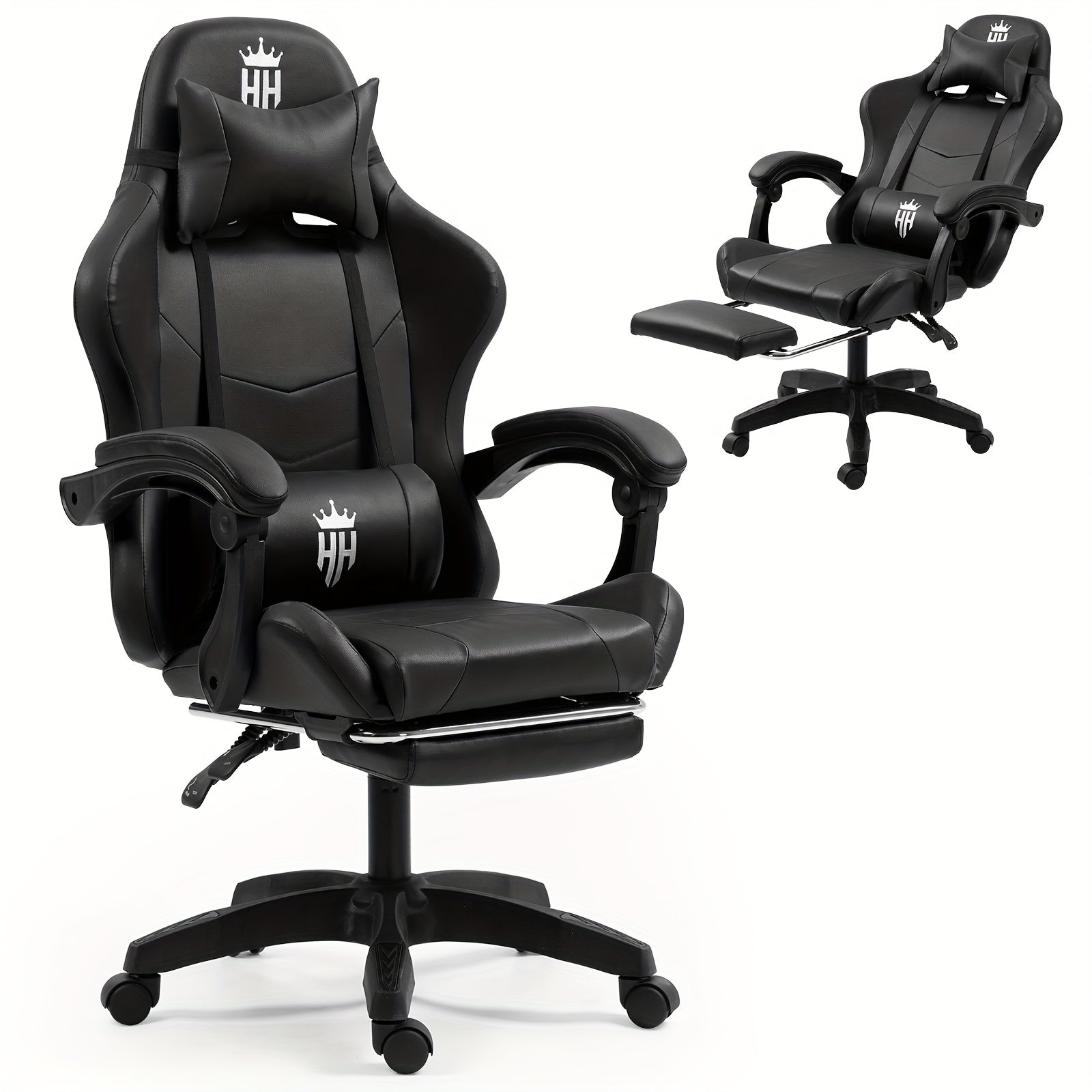 Gaming Chair with Footrest, Headrest & Lumbar Support – Ergonomic Computer Chair Height Adjustable 360° Swivel, High-Back Video Game Seat for Home Office & Gaming Setup, Black White Red Blue Purple