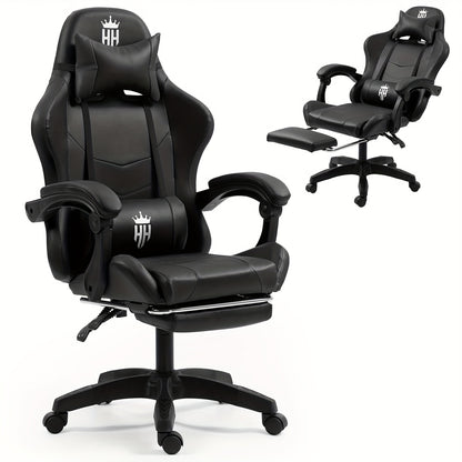 Gaming Chair with Footrest, Headrest & Lumbar Support – Ergonomic Computer Chair Height Adjustable 360° Swivel, High-Back Video Game Seat for Home Office & Gaming Setup, Black White Red Blue Purple