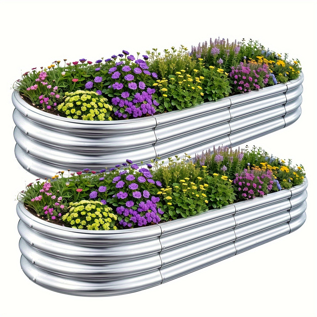 Galvanized Metal Raised Garden Bed 6x3x1 ft 2-Pack – Thickened Steel Outdoor Planter Box with Curved Structure, Open Bottom & Rust-Resistant Finish for Vegetables, Herbs & Flowers – 180x90x29 cm Garden Kit