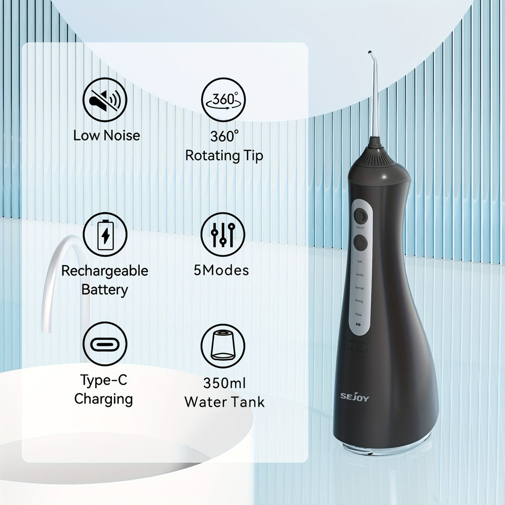 Water Flosser for Teeth Cleaning and Flossing, 5 Modes Rechargeable 11.83oz Water Tank Teeth Cleaner, Portable Electric Flossers for Home and Travel,Black/white