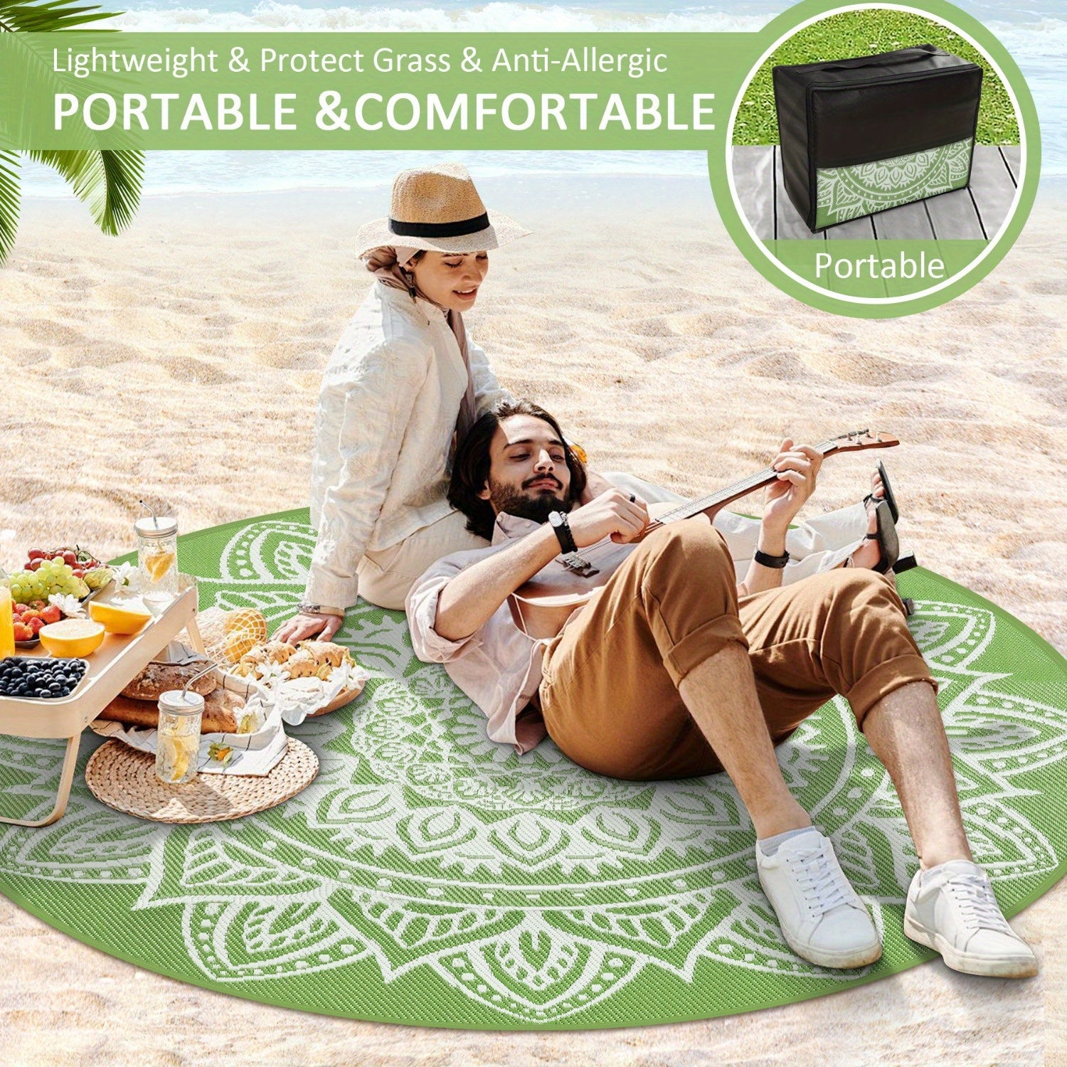 1pc Round Outdoor Rug, Boho Outdoor Carpet Patio Rugs Outdoor Circle Rug Reversible Outdoor Patio Rug Lightweight Portable Outdoor Area Rug For Patio Balcony Camping