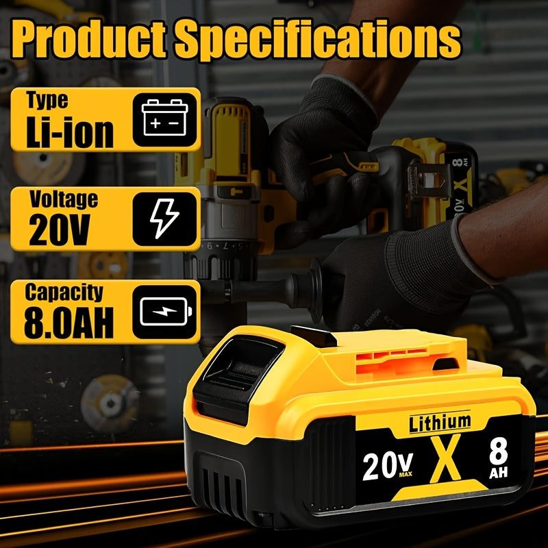 1/2/4 Pack 8.0Ah Replacement Battery for Dewalt 20V Max Lithium Battery, for Dewalt 20V Battery DCB206 DCB204 DCB204-2 DCB203 DCB201 DCB200 DCB207 DCB208, Fit for Dewalt 20V Tools with LED Indication