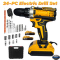 Industrial-Grade 21V Yellow Brushless Drill Set with 2×1200mAh Lithium Batteries + Fast Charging | 18+1 Precision Torque Settings | 10mm Keyless Chuck | 24pcs Chrome Vanadium Steel Drill Bit Set | Heavy-Duty Metal Drilling | Workshop Power Tool Set
