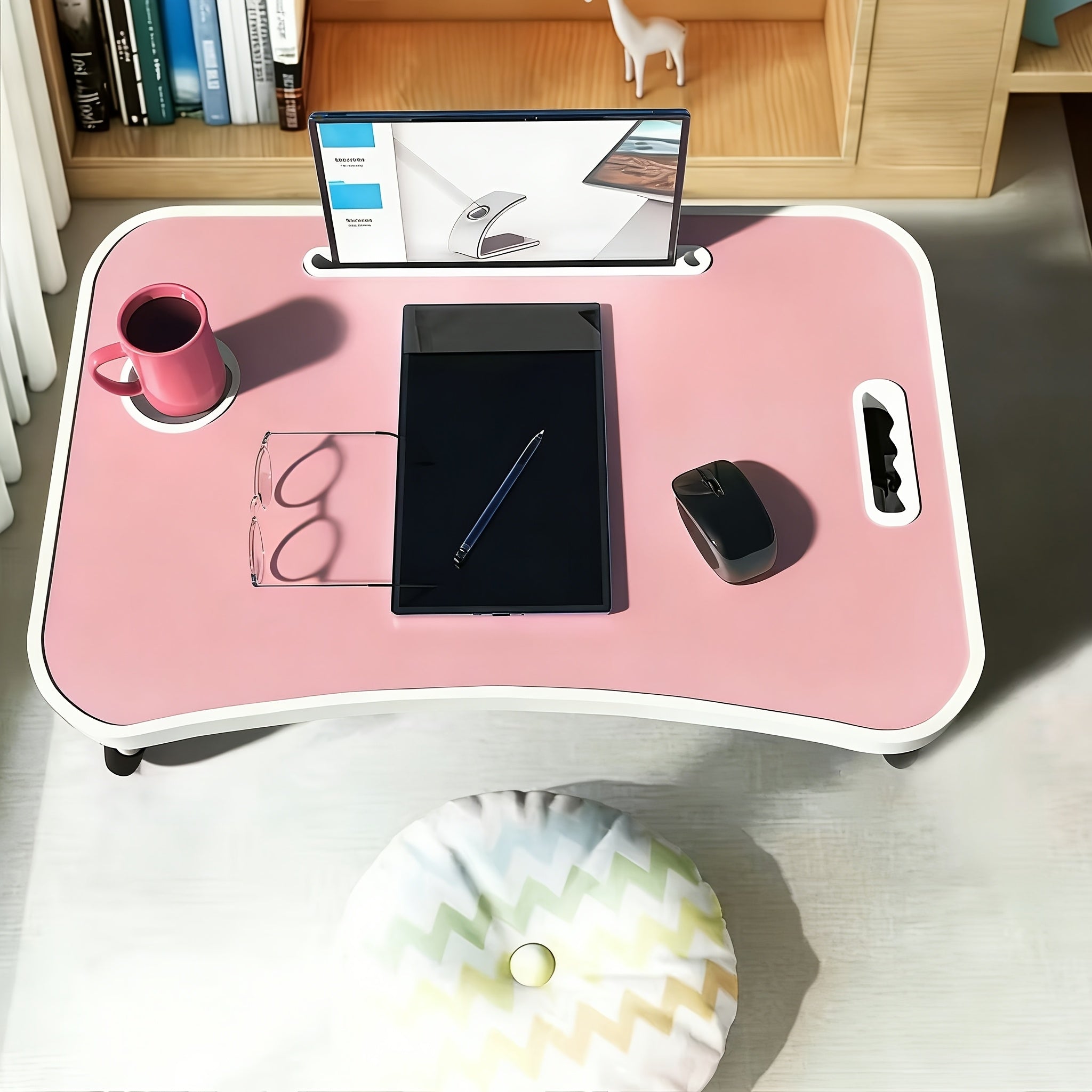 Foldable Laptop Bed Desk Tray with Cup Holder & Drawer, Large Portable Lap Desk Table Stand for Bed Sofa Couch Floor, for Laptop Study Reading Writing Eating – Adjustable Bed Tray for Adults Kids