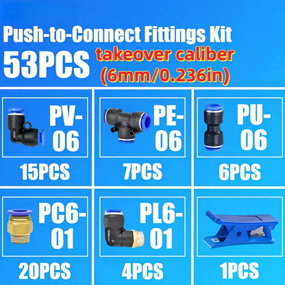 53pcs Pneumatic Quick Connector Set, Barbed Air Hose Fittings & Quick Couplers for 4mm 6mm 8mm Air Hoses, Push-In Pneumatic Fittings Assortment Kit for Air Compressor Tubing – Workshop Garage DIY