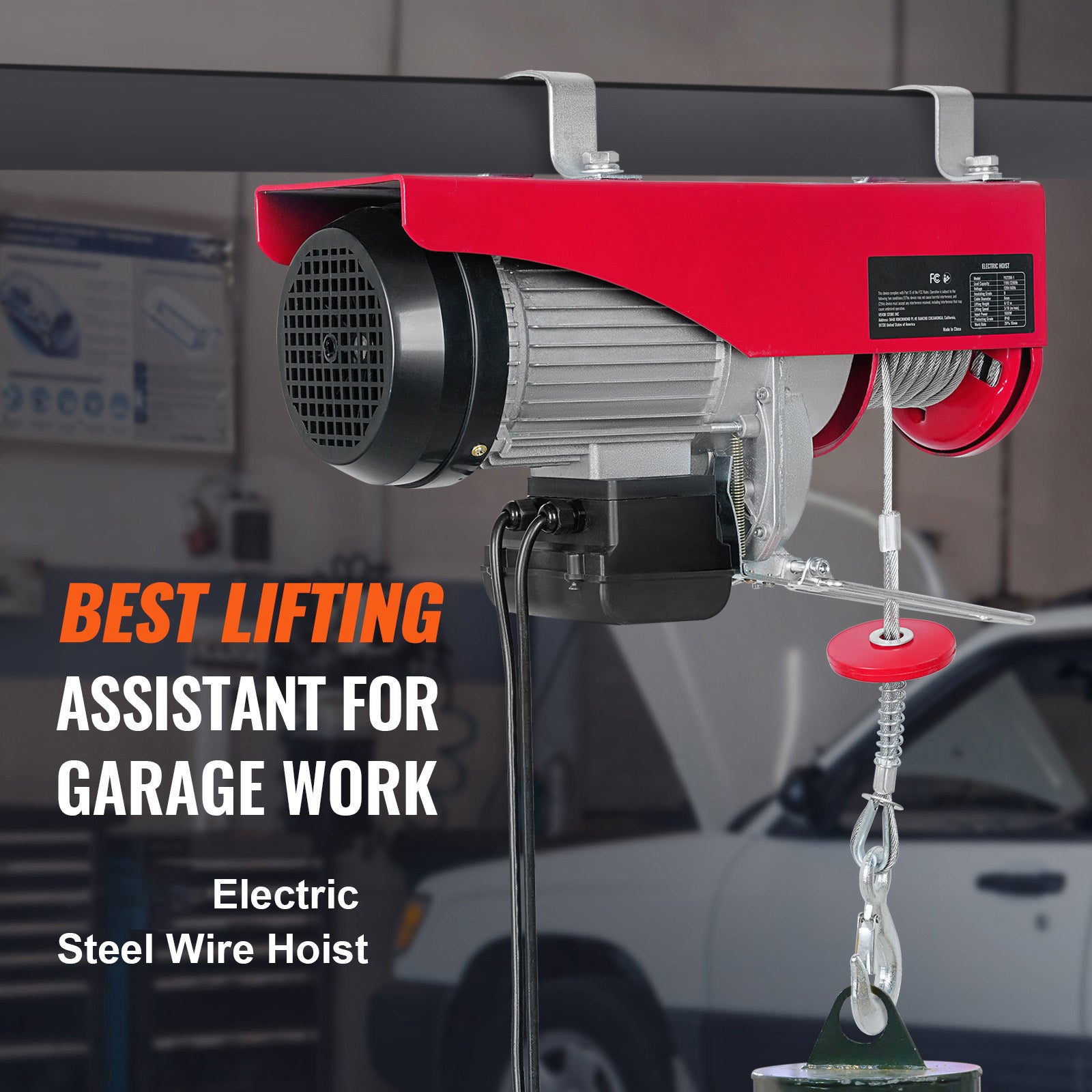 VEVOR Electric Hoist, 440-2200lbs Lifting Capacity, Electric Steel Wire Winch with 14ft Wired Remote Control, 40ft Single Cable Lifting Height & Pure Copper Motor, for Garage Warehouse Factory