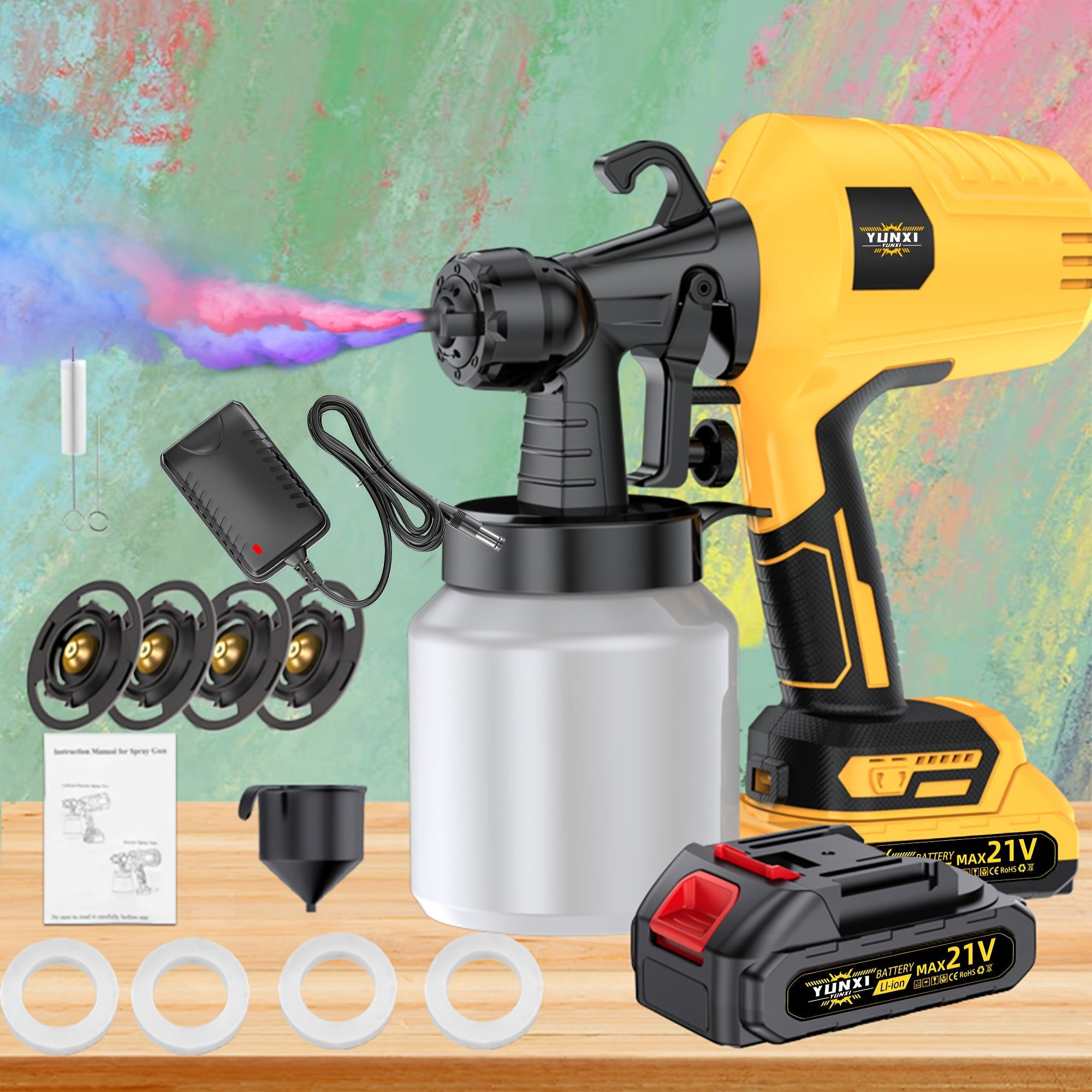 Lithium Ion Spray Paint Gun Combination, Equipped with Multiple Components for Easy Cleaning, Suitable for DIY Home, Furniture, Cabinets, Fences, Walls, Doors, and Car Repairs. It Is the Perfect Gift for Fathers or Husbands, Without Charger, Optional